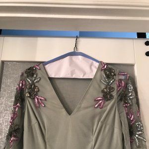 Beaded Sage Green Long Dress